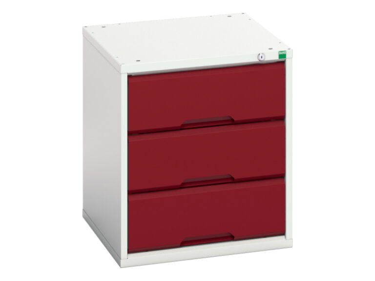 Drawer Cabinet, 3 Drawers, Light Grey/Red, 600 x 525 x 550mm