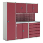 storage cabinet unit in crimson red