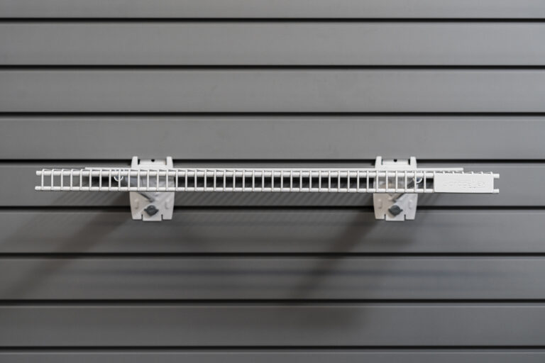 front view of bracket shelf attached to flexipanel slatwall