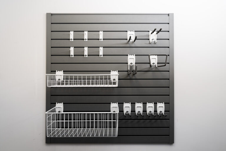 flexipanel garage storage starter set with hook and basket attachements