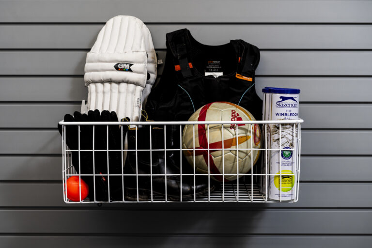 deeep basket attachment storing sports equipment