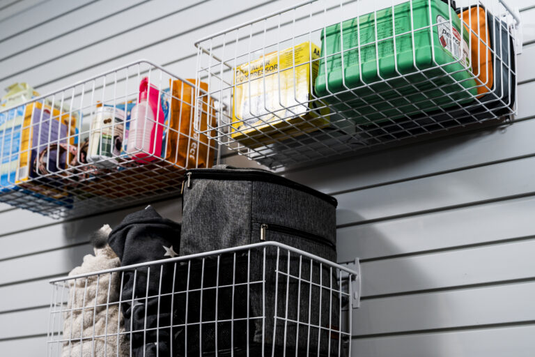 deep basket set attached to flexipanel slatwall