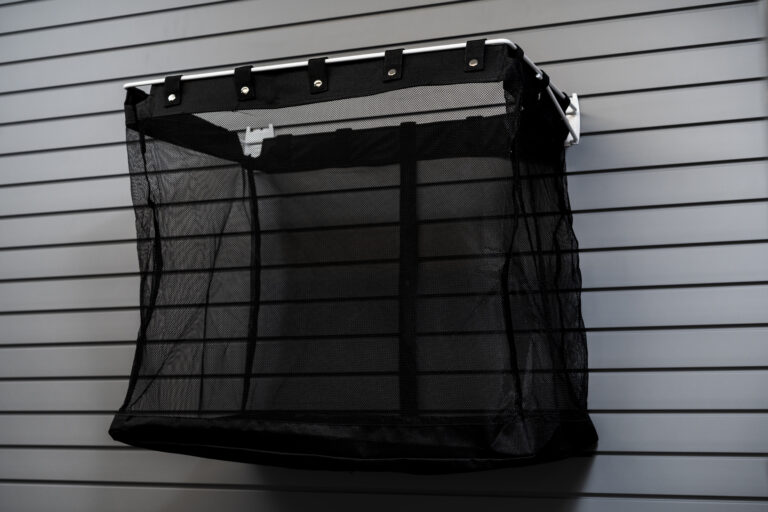 deep mesh basket attached to flexipanel slatwall